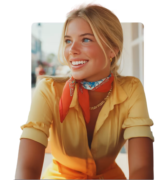 Girl traveling and looking happy.